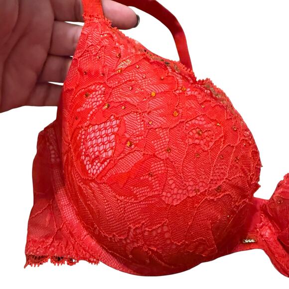 Victoria's Secret Red lace plunge push up bra with bling Size 36C 36 C - Picture 5 of 7